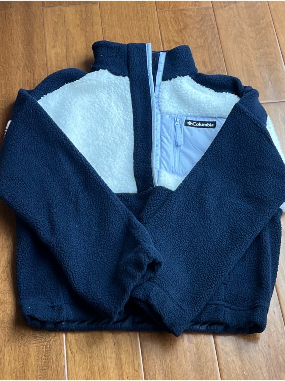 Columbia Navy and Cream Sherpa Quarter-Zip Pullover